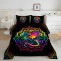Gold and midnight dragon mandala bedding set featuring mythical dragon artwork and circular book ornamental patterns.
