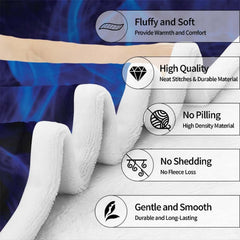 Close-up perspective of printed edge and white reverse lining beside product feature icons.