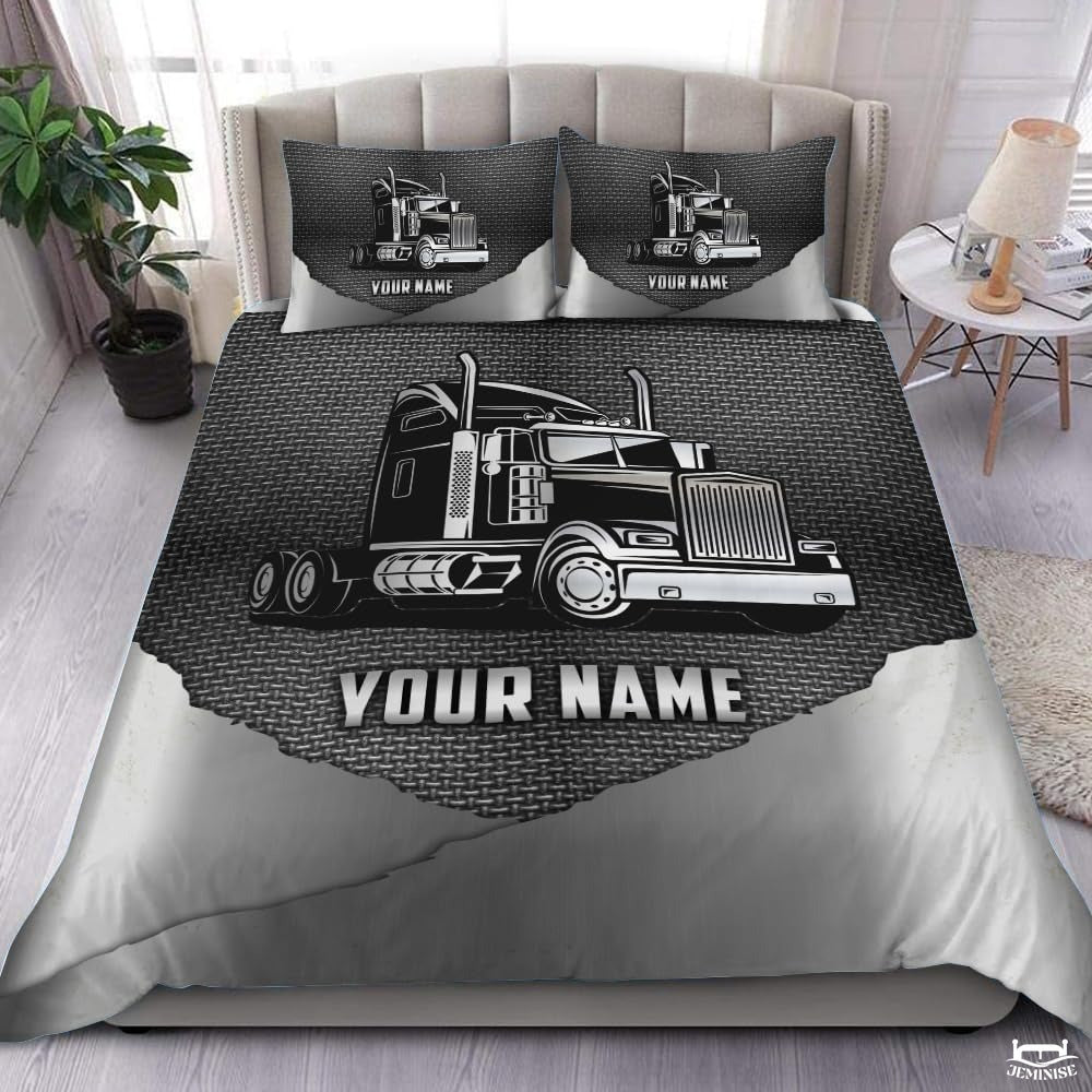 Custom Trucking Semi Truck on Textured Metallic Background Comforter