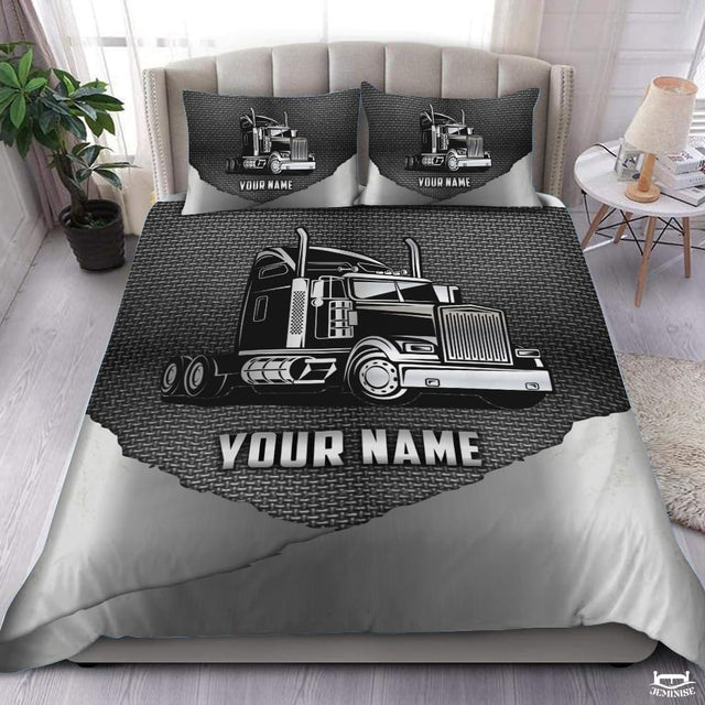 Custom Trucking Semi Truck on Textured Metallic Background Comforter