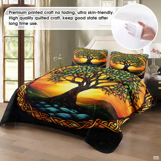 Personalized Colorful Celtic Yggdrasil Tree Quilt Sets