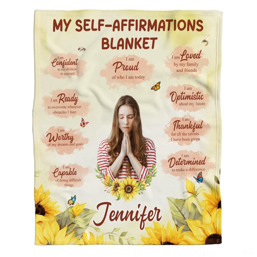 Personalized Sunflowers and Butterflies Affirmations Blanket