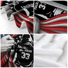 Styled youth bedroom interior featuring patriotic baseball themed bedding coordinates.