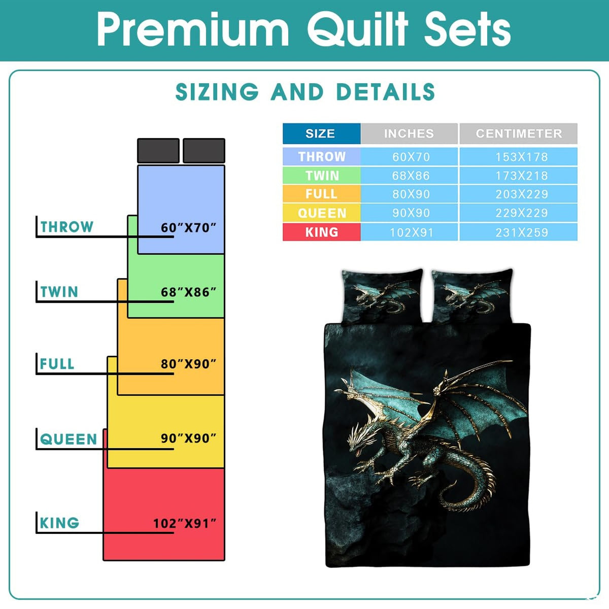 Full teal and black flying dragon fantasy design