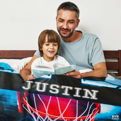 Personalized Basketball Hoop with Net Close Up Blanket with Name and Number