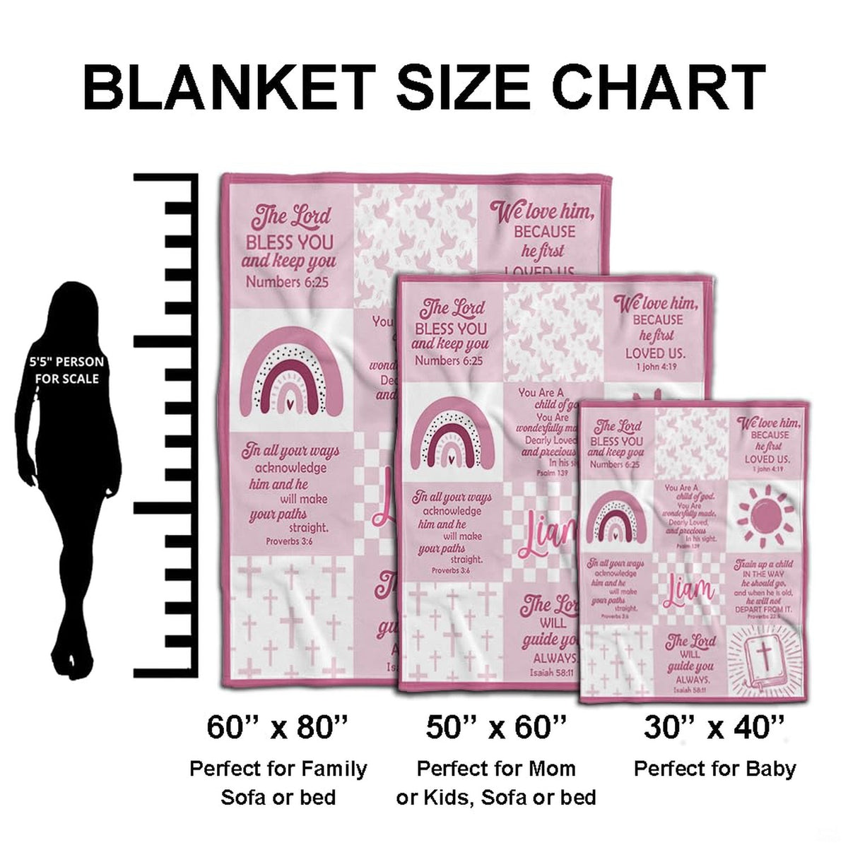 Blush pink and mauve bedding set arranged in an aesthetic bedroom setting with faith motifs.