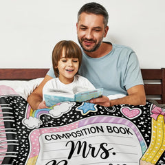 Cute stationery themed bedding displaying colorful rainbow accents, clouds, and pink washi tape illustrations.