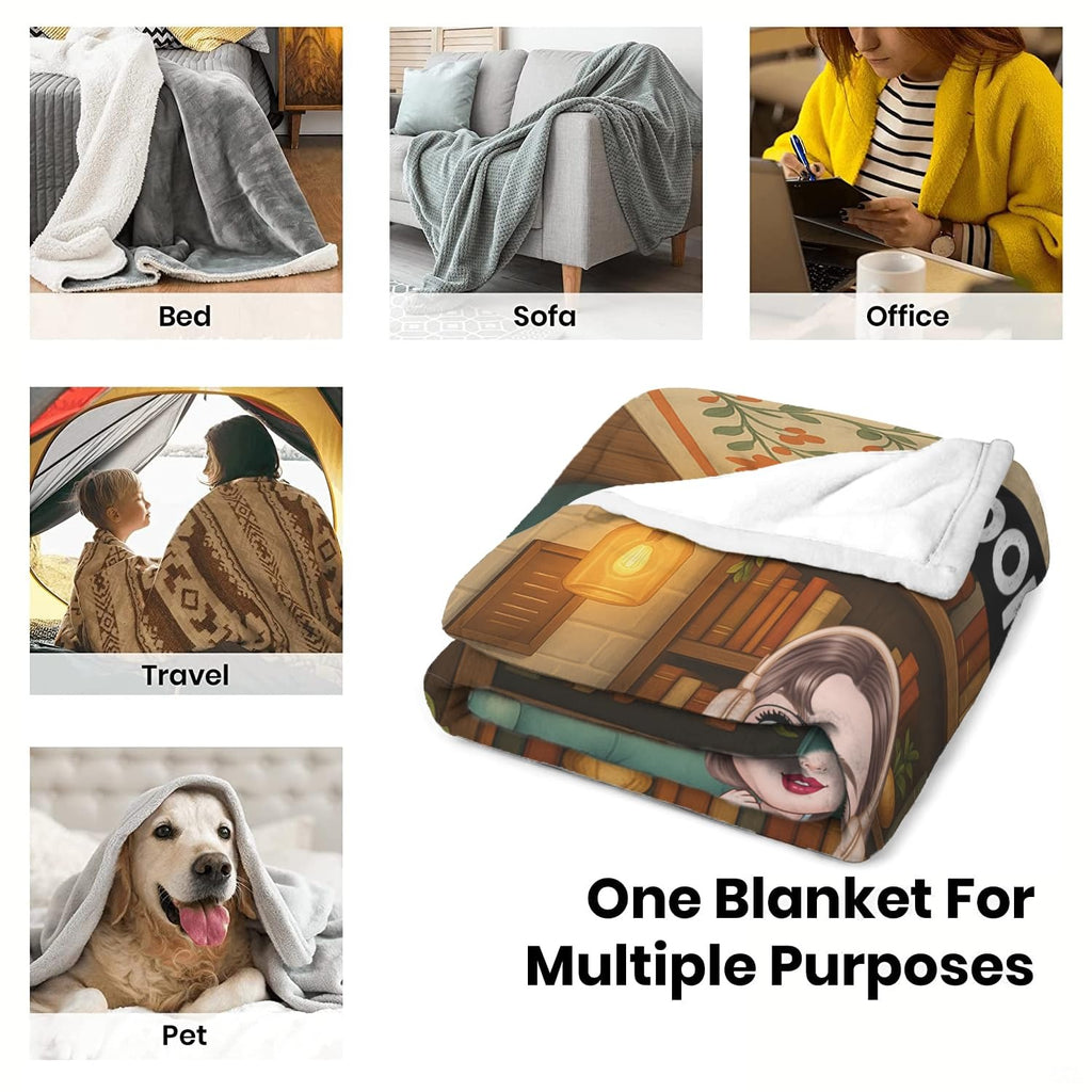 Personalized Cozy Room Sophia Bookworm Reading Girl Blanket - Book