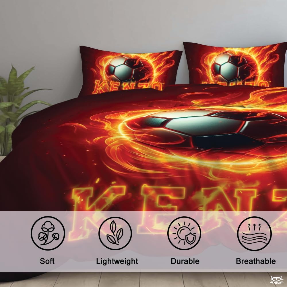 Custom Fiery Soccer Ball, Custom Name Comforter Set, Machin - Design 5
