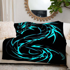 Size guide display showing multiple dimension choices for the electric cyan dragon throw blanket