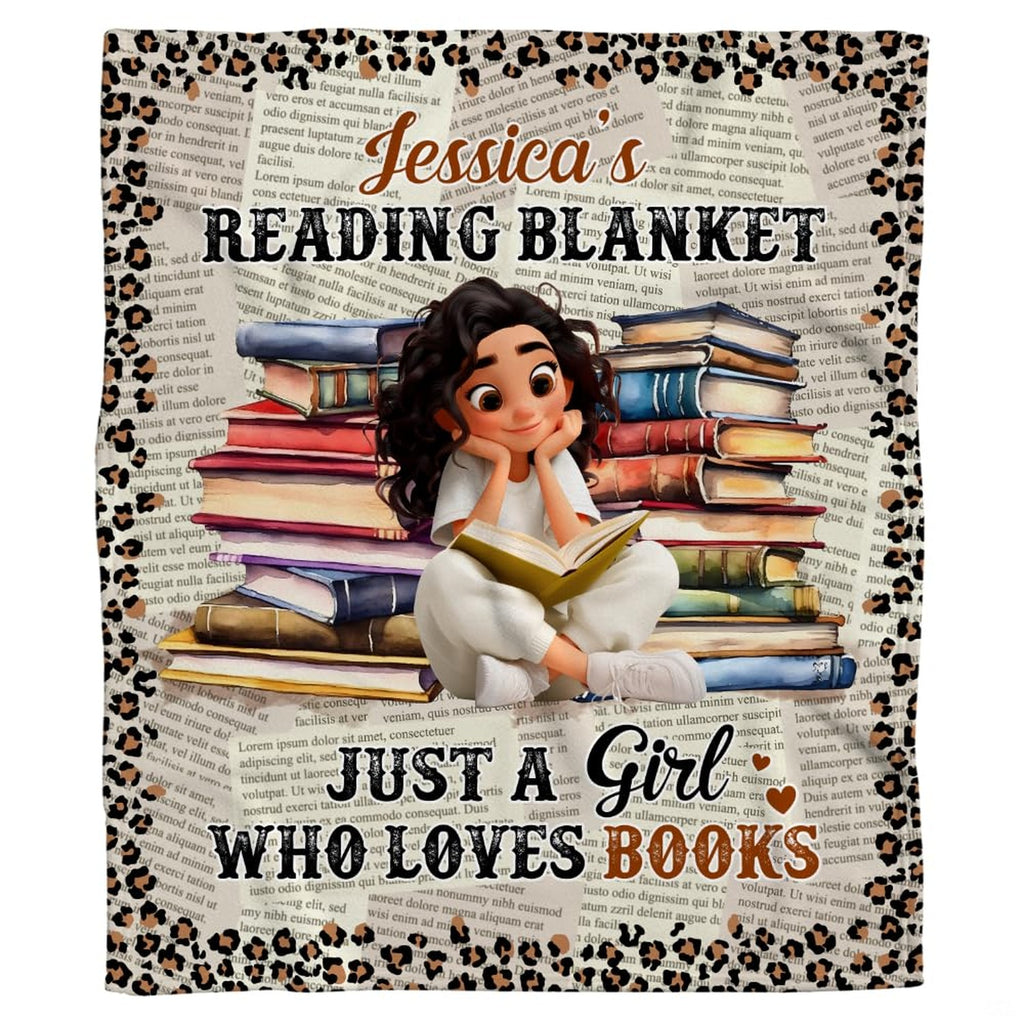 Chic leopard animal print decorative border surrounding illustrated book lover bedroom art.