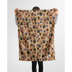 Shar-Pei dog lover throw blanket styled across a couch in a bright living room.