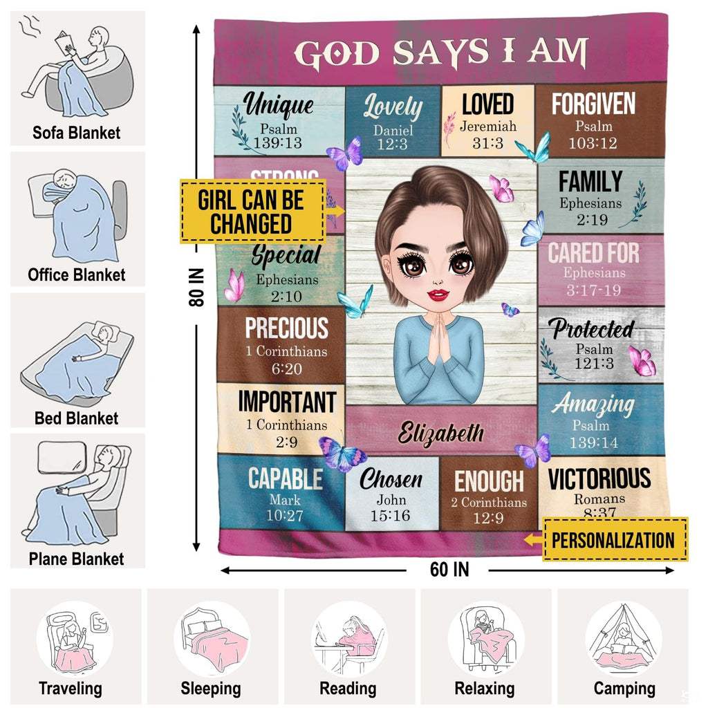 Praying girl scripture affirmations blanket full flat lay display