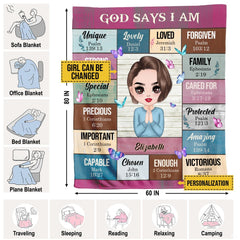 Praying girl scripture affirmations blanket full flat lay display