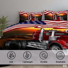 Custom Patriotic Trucking Semi Truck Below Waving American Flag Comforter