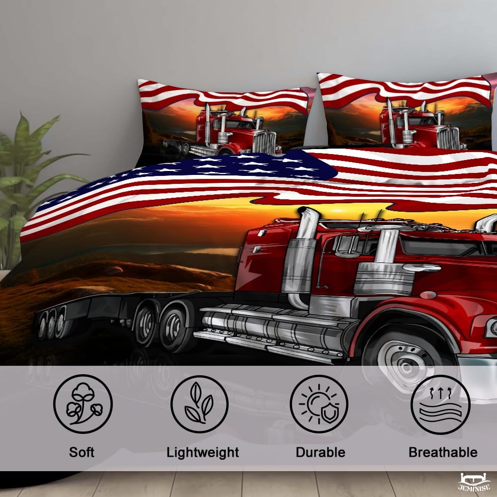 Custom Patriotic Trucking Semi Truck Below Waving American Flag Comforter