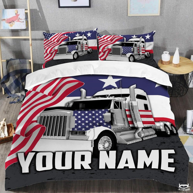 Custom Patriotic Semi Truck with Waving American Flag Comforter