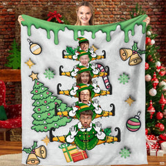 Christmas elf pyramid holiday tree throw blanket held open by woman