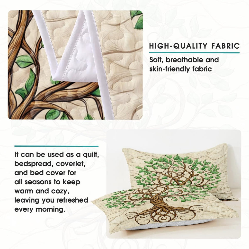 Nature and Mythology Tree of Life Quilt Set With Twisted Tree Trunk