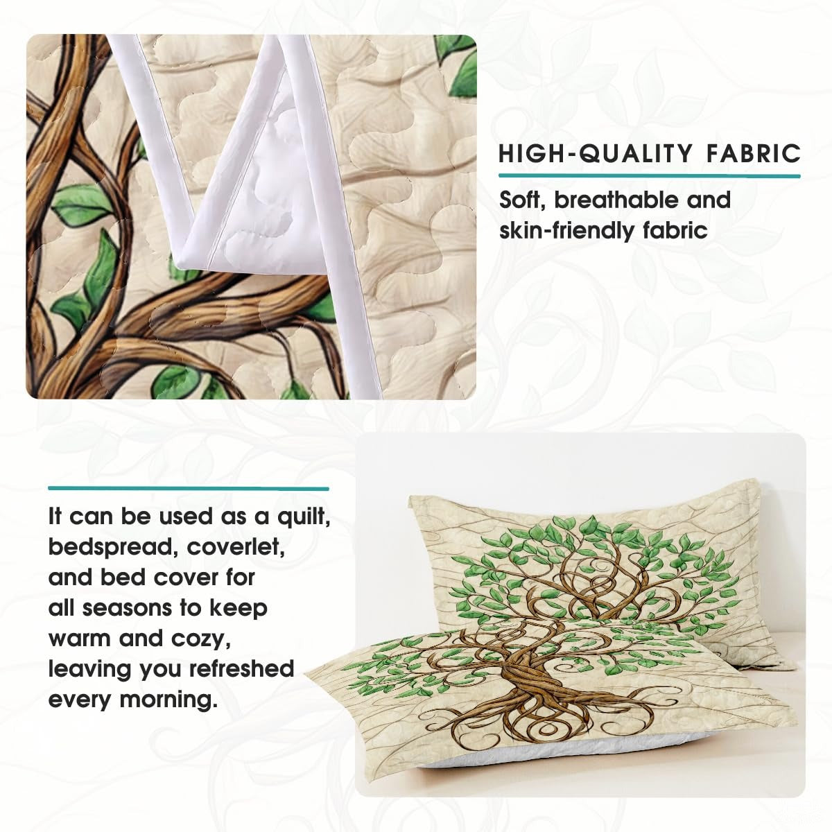 Nature and Mythology Tree of Life Quilt Set With Twisted Tree Trunk
