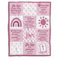 Pink bible verse wallpaper aesthetic bedding set featuring a nine-panel grid with crosses and doves.