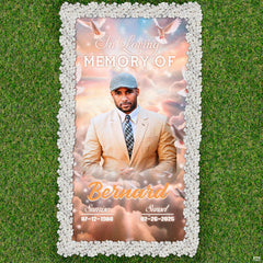 Serene bedroom decorative display with uplifting memorial visual art and skyward tribute themes.