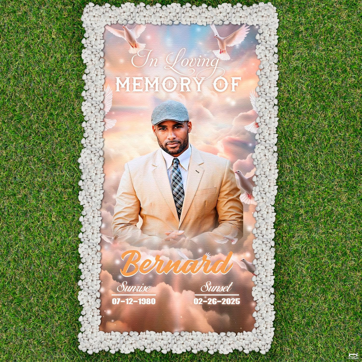 Serene bedroom decorative display with uplifting memorial visual art and skyward tribute themes.
