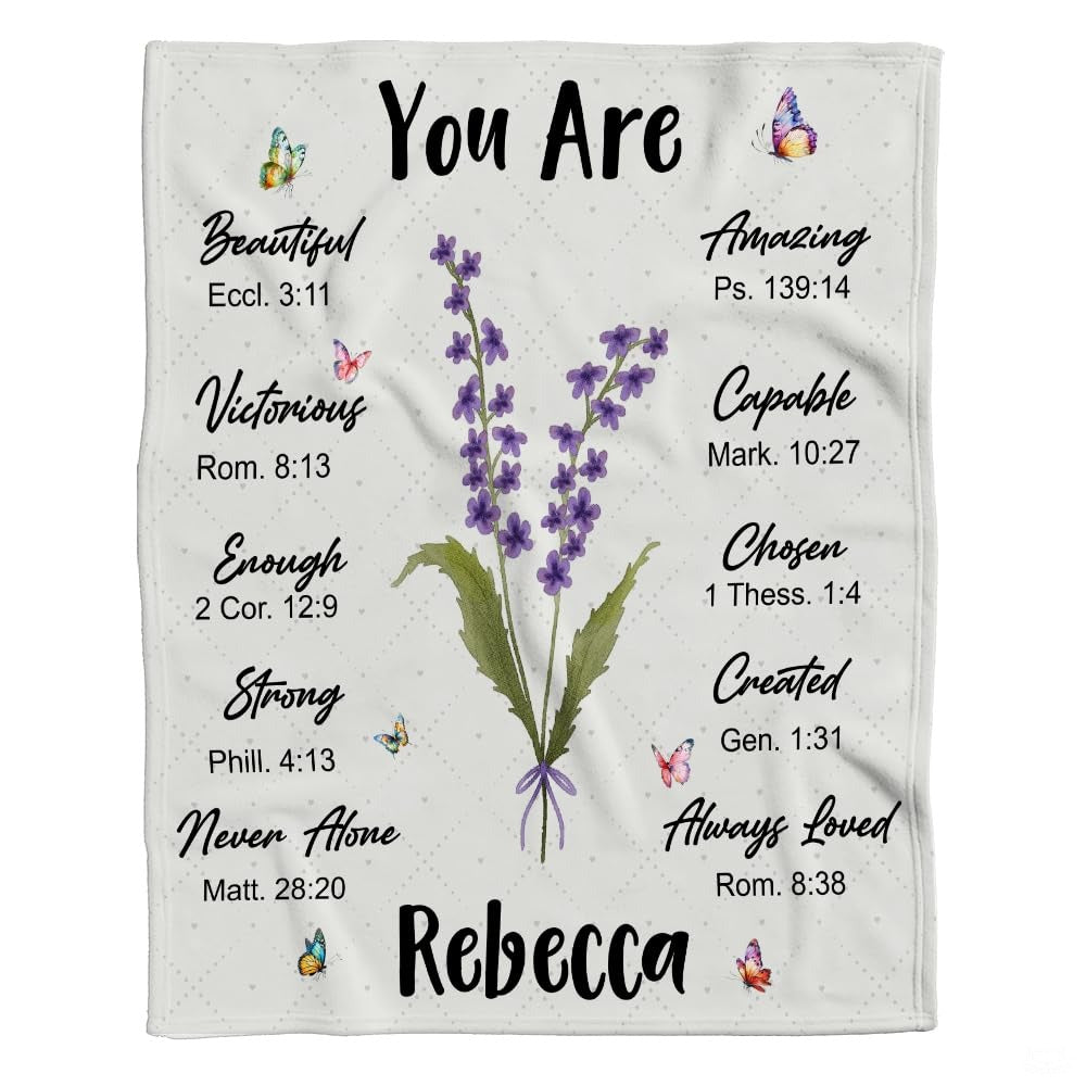 Personalized Christian Lavender Butterfly Blanket, Lightweight