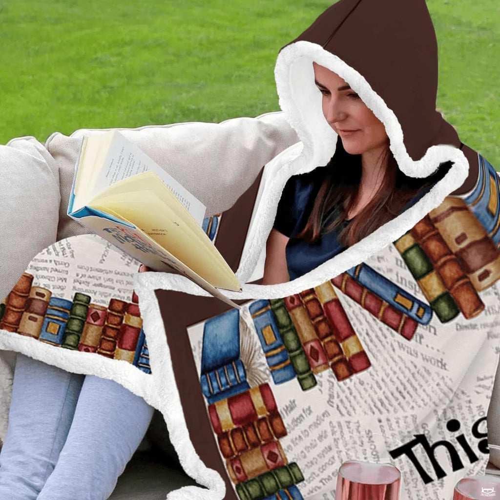 Perspective view showing drape and finished hem on the vintage bookshelf throw blanket