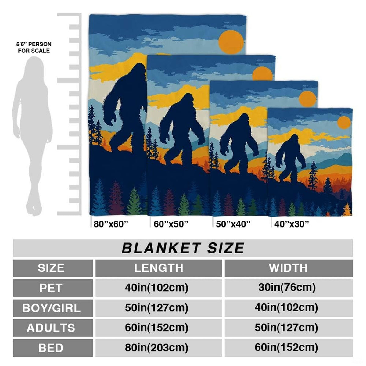 Rustic cabin bedroom decor with Bigfoot wilderness bedding displaying navy, teal, and orange mountain art.