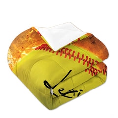 Teal & Yellow Softball Comforter Set – Vibrant Sports Bedroom Decor for Softball Fans, Soft Cozy Bedding for Girls & Women, Offered in Twin, Queen, King