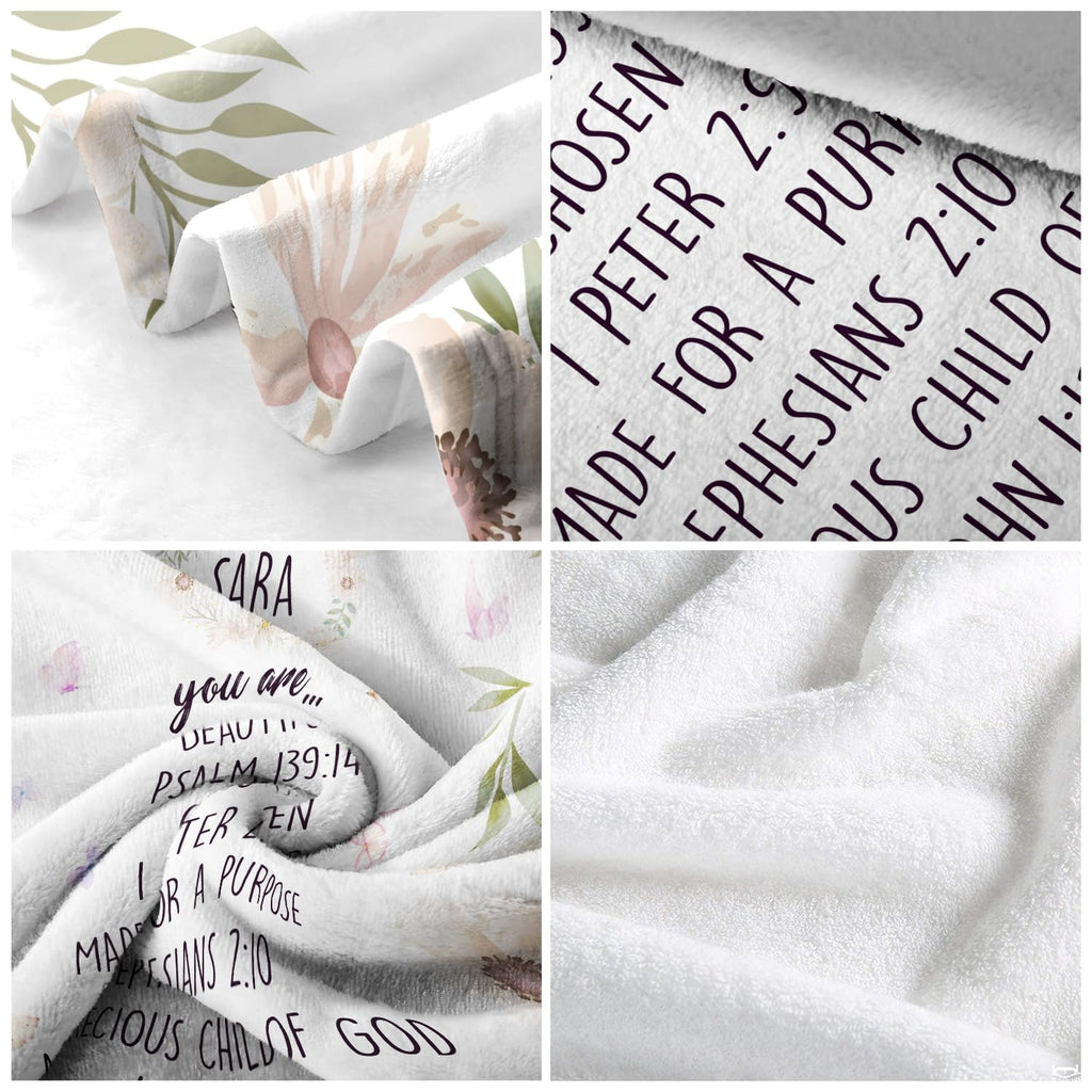 Custom Floral Butterfly Inspirational Blanket, Machine Washable