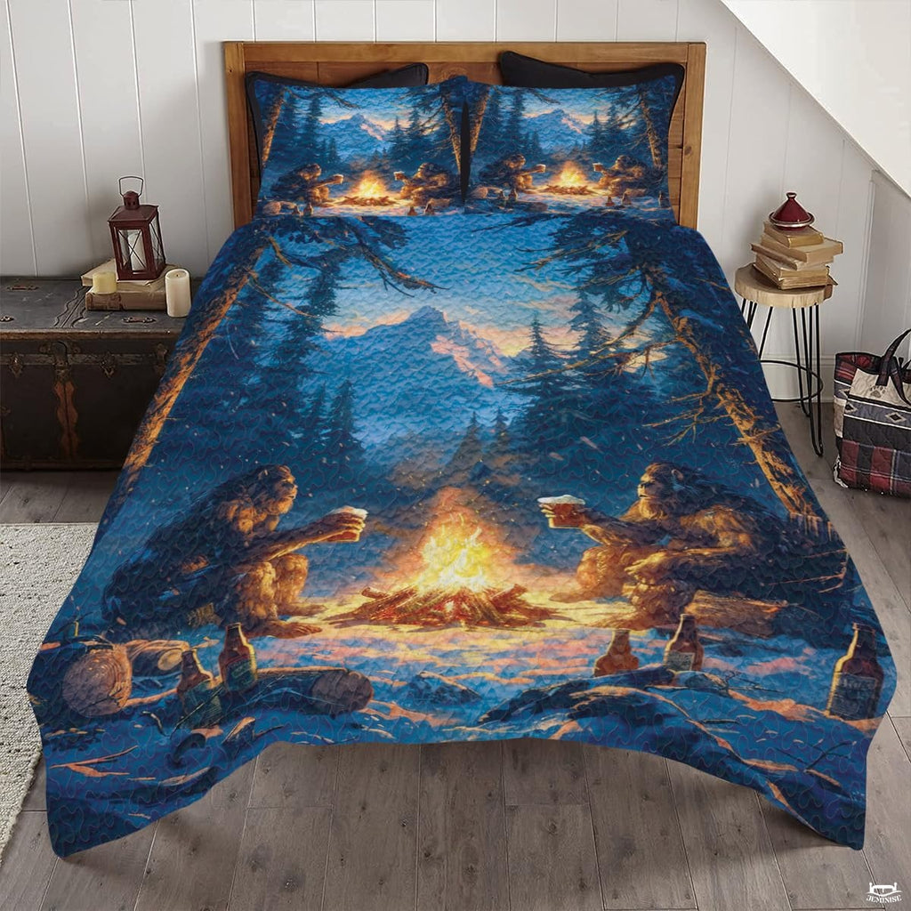 Personalized Bigfoot Campfire Night Forest Quilt Sets