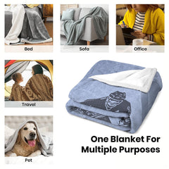 Versatile multi-setting overview showing the folded hockey design blanket and lifestyle scenes.