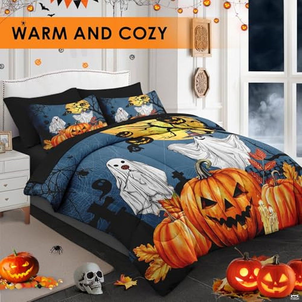 Pamnest Twin Halloween Comforter Set with Sheets, 5 Pieces Ghost Bedding