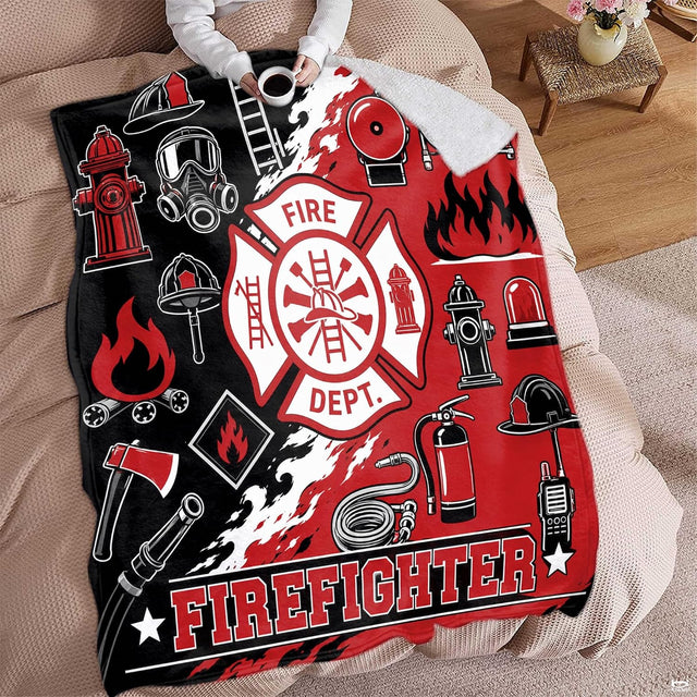 Full display of the emergency rescue equipment throw blanket shown by model