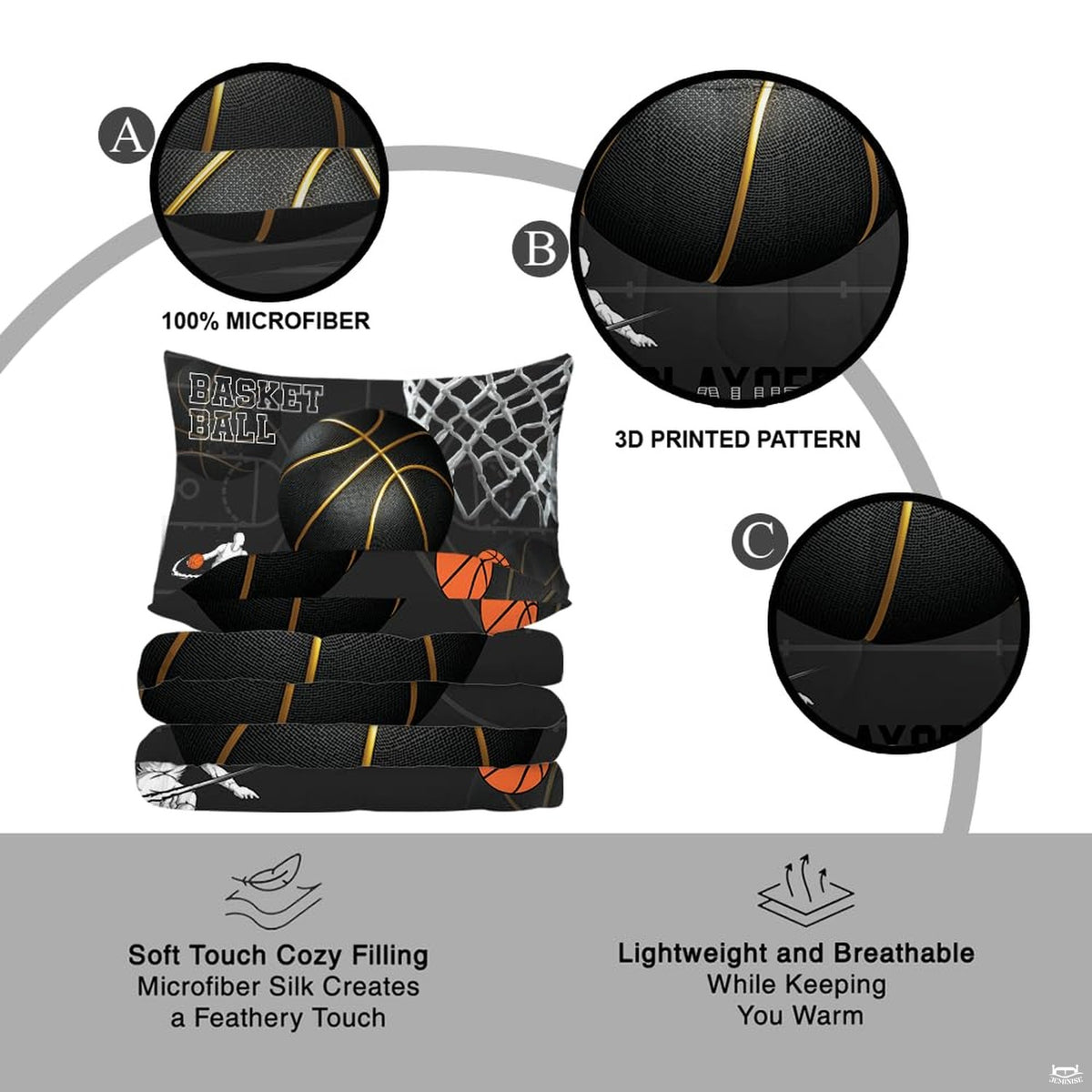 Boys basketball bedroom ideas displaying athletic hoop artwork with white nets and orange accents.