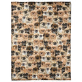 All-over pattern display showing a dense photo collage of smiling Pekingese dog portraits.