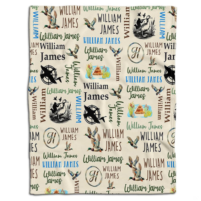 Flat front display of mallard duck hunting waterfowl pattern on cream.