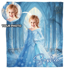 Winter princess illustration blanket draped over living room armchair