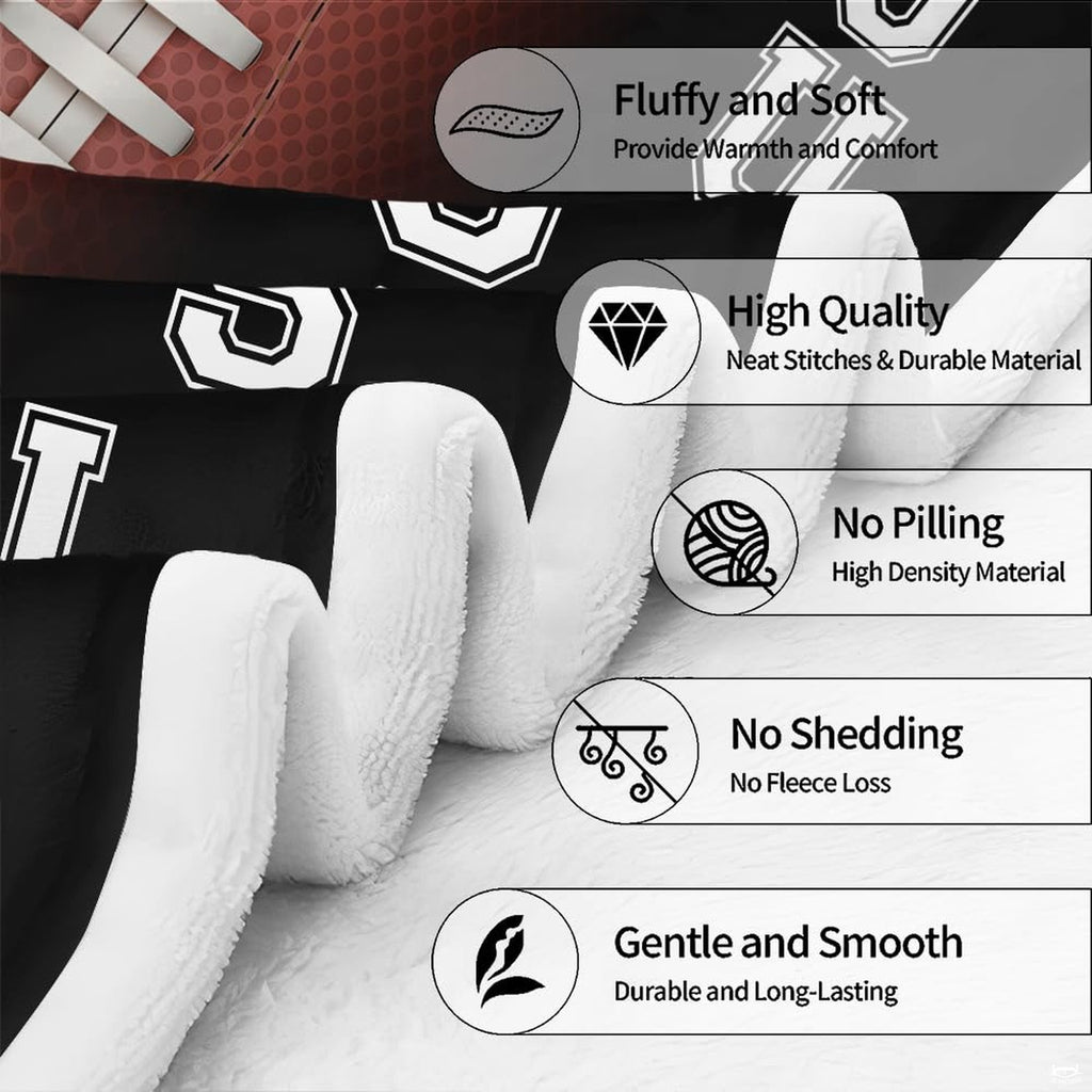 Full spread presentation of American football throw blanket celebrating game day gridiron action