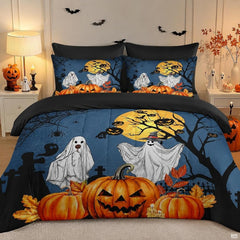 Pamnest Twin Halloween Comforter Set with Sheets, 5 Pieces Ghost Bedding