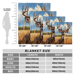 Detailed view of painterly golden wheat field and sky artwork on deer print bedding sets.