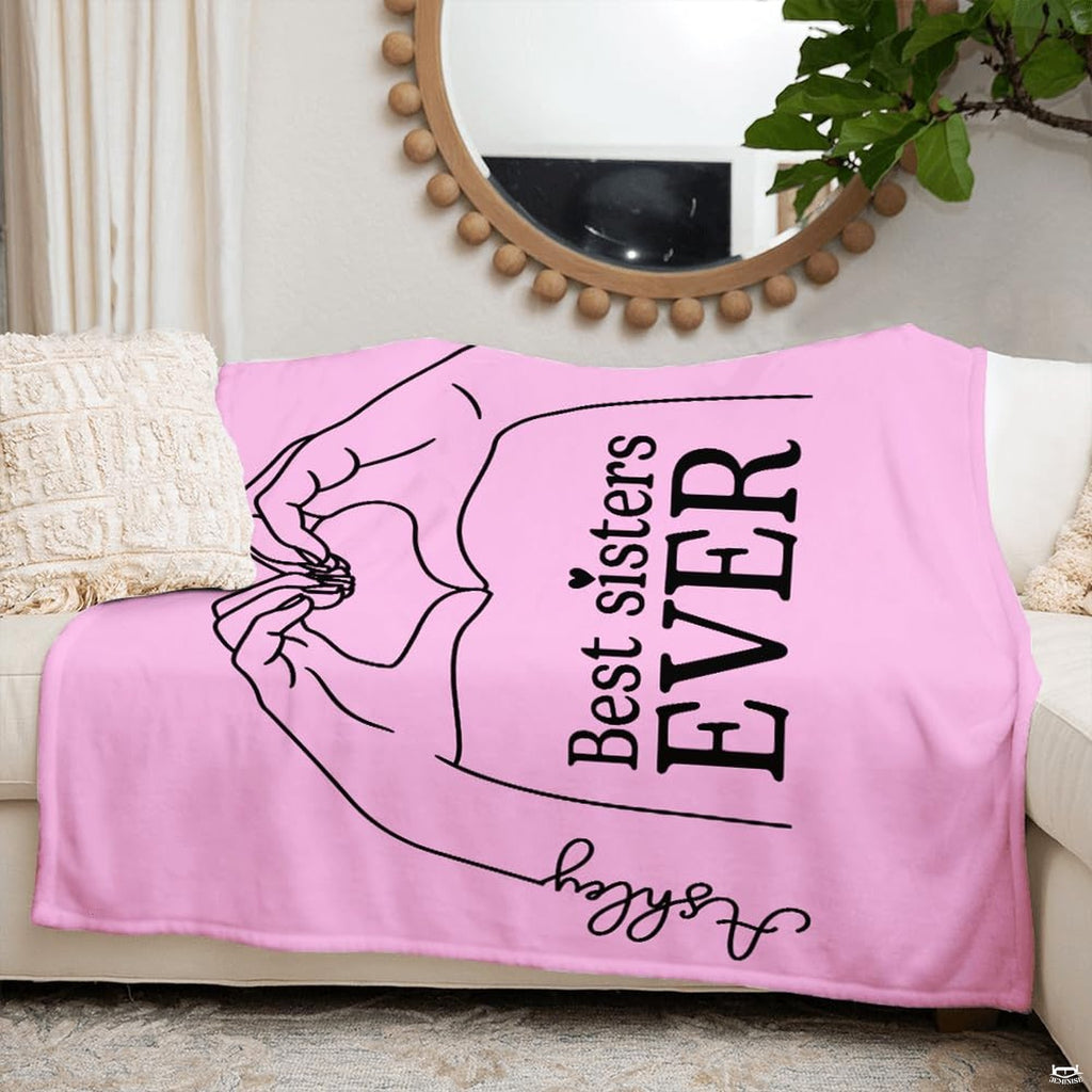 Best sisters ever heart hands line art blanket showing sisterhood design view 5