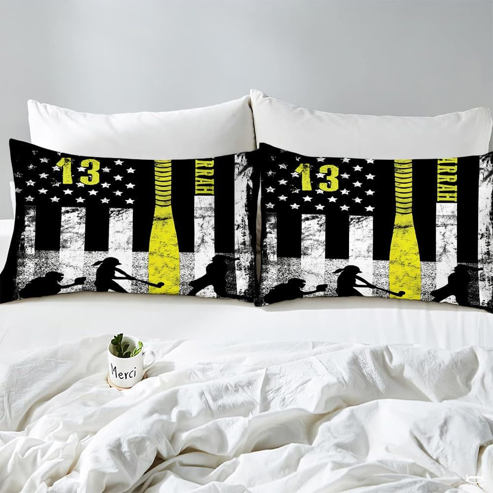 Softball Lover Comforter Set – Teal & Yellow Ball Sports Theme Bedding for Girls, Women and Teens, Soft Cozy Decorative Bedroom Set in Twin, Queen, King