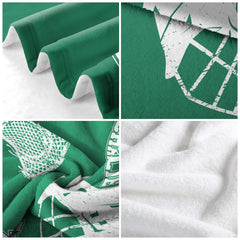 Four-panel macro graphic showing printed surface details, textile pile, and corner folds.