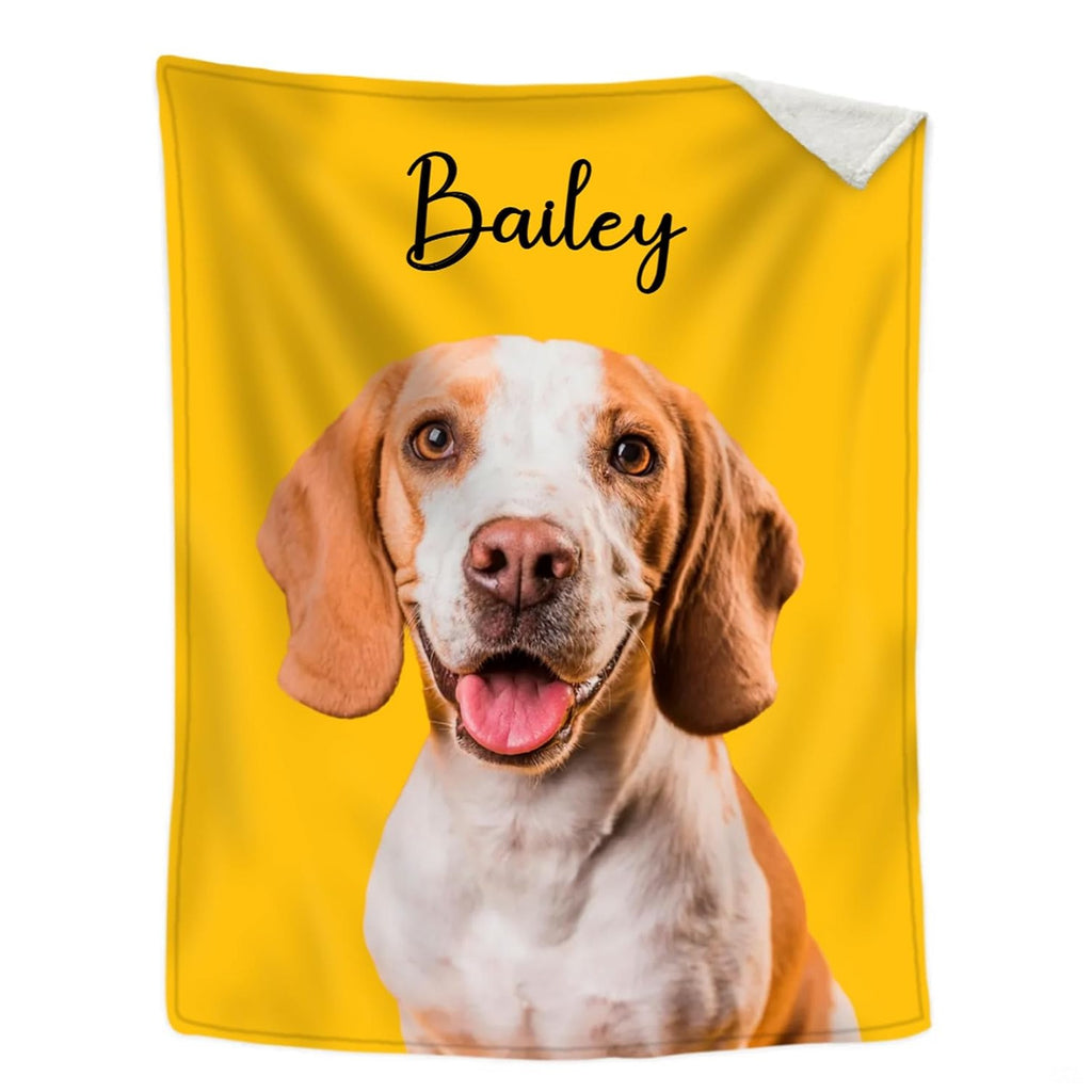 Detail of happy brown and white hound artwork on pine tree bed sheets themed bedroom setup.