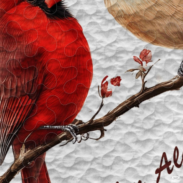 Cardinals Perched on Branch with Roses Patchwork Winter Quilt