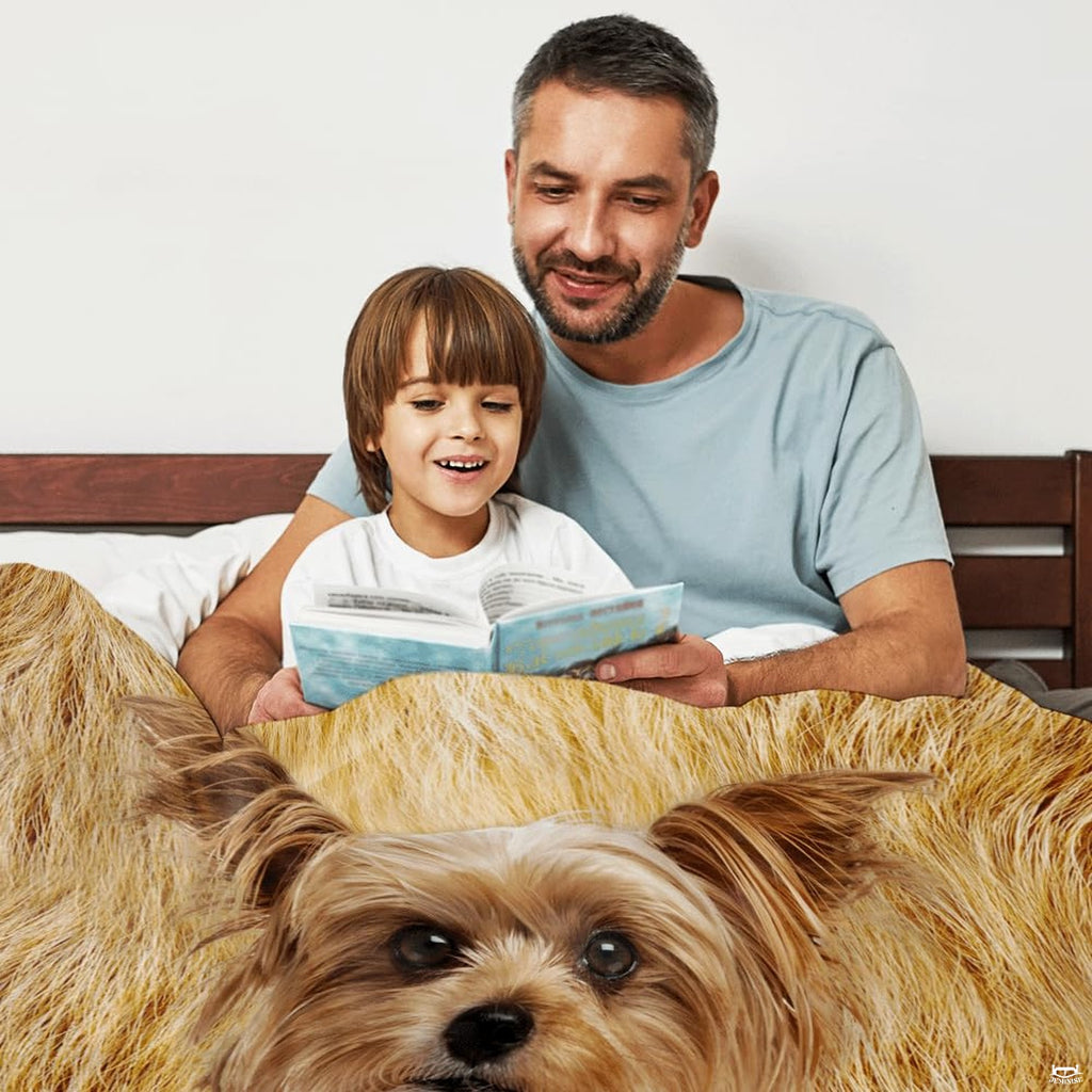 Row of five terrier and Yorkie puppy faces along the lower border of bedroom decor.