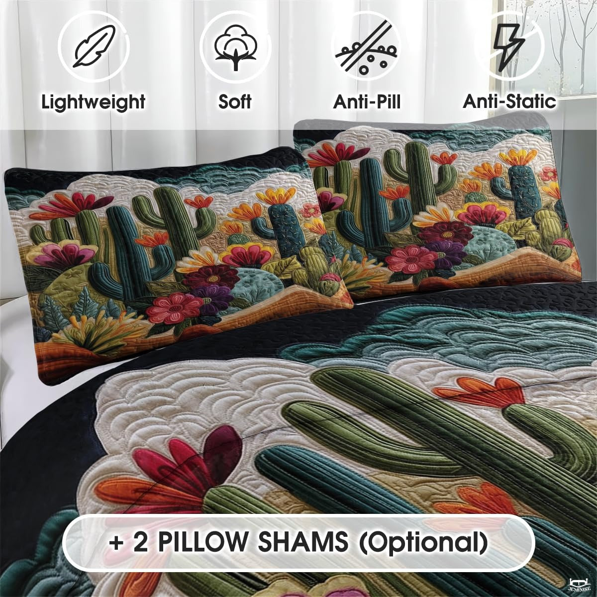 Personalized Vibrant Flowering Cactus Desert Scene Quilt Set